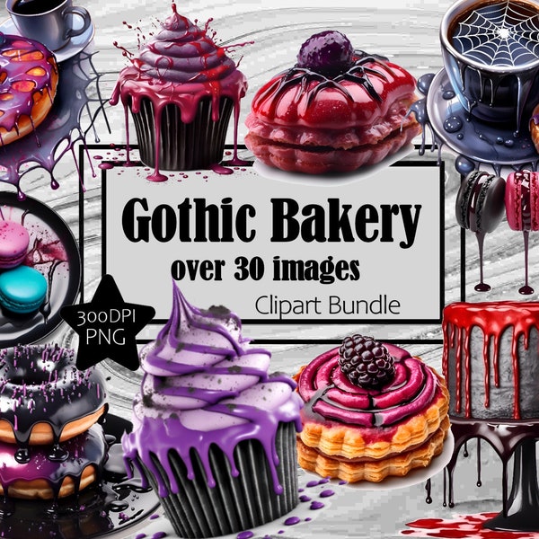 Gothic Pastries and Coffee Breakfast Graphics Transparent Commercial License Incl. ~Digital Download Sublimation Junk Journal