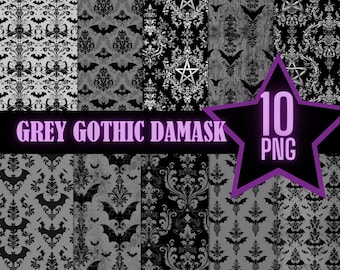Paquet de 10 motifs sans couture d'impression gothique damassé gris et noir, papier numérique pour l'impression de tissus de journaux indésirables, etc.  Téléchargement instantané
