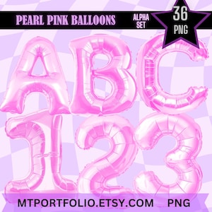 Pearl Pink Balloon PNG Pink Mylar Balloon Individual Letters and Numbers Clipart Digital Alphabet Pink Balloon Letters Sublimation Clipart