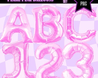 Può includere: Un set di 36 lettere e numeri di palloncini rosa perla. Le lettere sono A, B e C. I numeri sono 1, 2 e 3. I palloncini sono lucidi e hanno una finitura metallizzata. I palloncini sono su uno sfondo a scacchi.