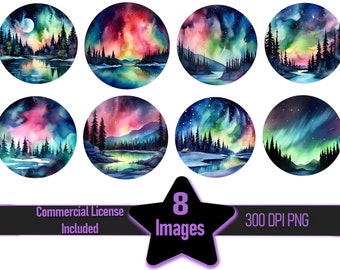 Aurora Borealis Northern Lights Alcohol Ink Painting Coaster Round Clipart Graphics Bundle ~ Commercial License Incl.~Digital DL~Sublimation
