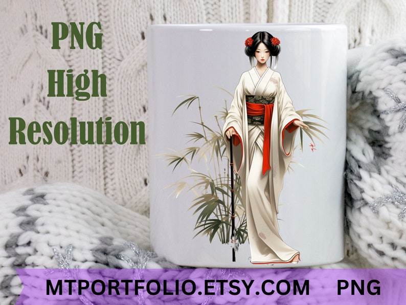 Geisha Clipart Japanese Culture PNG Asian Beauty PNG Traditional Sublimation Art Vintage Japan Clipart Japanese Woman Clipart Bundle image 7