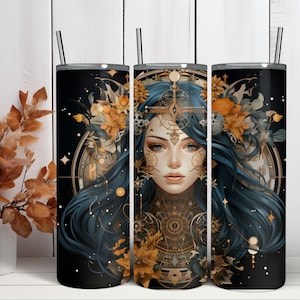 Virgo Celestial Zodiac Horoscope Celestial Symbol 20oz Skinny Tumbler Sublimation Design Digital Wrap Waterslide Download PNG 300DPI