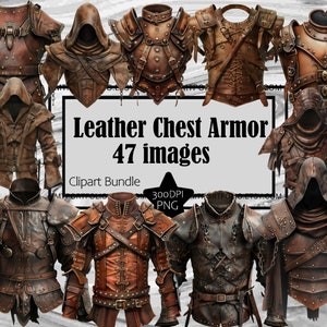 Könnte beinhalten: Eine Sammlung von 47 Leder-Brustpanzer-Designs in Braun und Schwarz. Die Rüstung ist mit Schnallen, Riemen und Nieten verziert. Leather Chest Armor 47 images. Clipart Bundle 300DPI PNG.