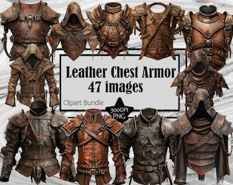 Leather Armor Clipart Cosplay Chest Armor PNG Bundle Medieval Armor Fantasy Graphics Transparent Commercial Digital Download Sublimation