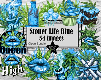 Blue Cannabis Cake Clipart Weed Cupcake PNG Stoner Marijuana Bundle PNG Graphics Transparent Commercial Use Digital Download Journal