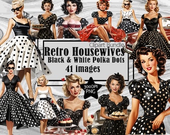 Retro 50s Housewife Trad Wife Vintage Polka Dots Graphics Transparent Commercial License Incl. ~Digital Download Sublimation Junk Journal