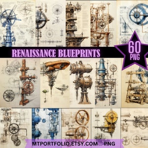SteamPunk Blueprints Patent Drawings PNG Wydrukowalne schematy Vintage Ephemera Rysunki mechaniczne Dziennik śmieci Cyfrowy papier Starożytna maszyna
