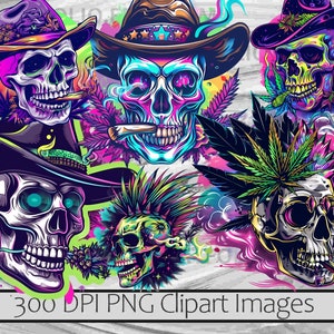 Smoking Skulls Clipart Marijuana Smoke PNG Bundle Weed Tshirt Graphic ...