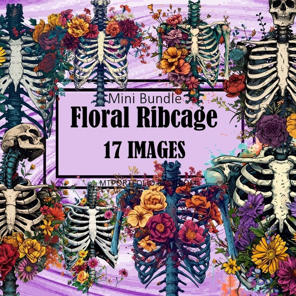 Ribcage  Dark Floral Gothic Flowers Bones Goth PNG Art Clipart Graphics Sublimation Bundle Junk Journal Scrapbook File Transparent Download