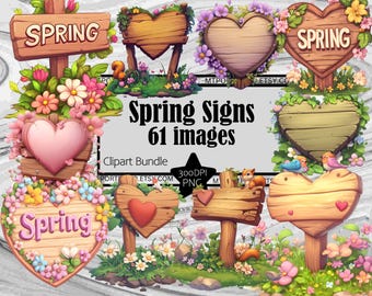Spring Wooden Sign Clipart Floral Vintage Heart Shape Rustic Wood Sign PNG Graphic Transparent Weathered Wood Digital Download Junk Journal