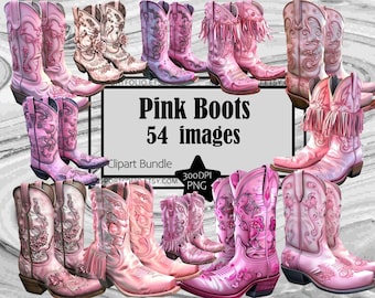 Pink Boots Clipart Coastal Cowgirl PNG Cowboy Boots Digital Download Sublimation Leather Cowgirl Boots PNG Clipart Bundle Commercial Use