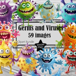 Germs Clipart Virus Clipart PNG Bundle Anime Health Education PNG Graphics Transparent Commercial Use Digital Download Sublimation Journal