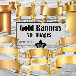 Gold Banner Clipart Gold Band PNG Blanko Banner Bundle PNG Grafiken Transparent Kommerziell Digitaler Download Sublimation Journal