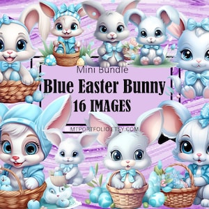 Baby Osterhase Pastell Blau Eier Korb Clipart Grafiken Sublimation Bundle Junk Journal Scrapbook Datei Transparent Download