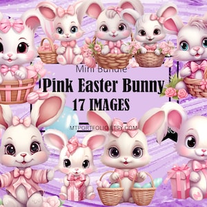 Baby Osterhase Pastell Rosa Eier Korb Clipart Grafiken Sublimation Bundle Junk Journal Scrapbook Datei Transparent Download