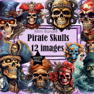 Piraten Schädel Toten Untoten Tricorn Piraten Mystische Sublimation Bundle Junk Journal Scrapbook PNG Datei Transparent Download