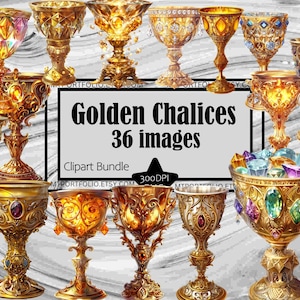 Cálice de Ouro Clipart Cálice de Ouro Clipart Pacote Cálice de Ouro PNG Jóia Copo Cálice Fantasia Clipart Papel Artesanato Junk Journal