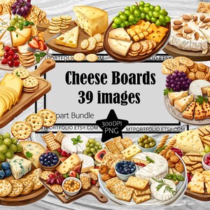 Vassoio di formaggi Clipart Formaggio e Cracker PNG Bundle Grafica tagliere di formaggi PNG Brie al forno Clipart Piatto di formaggi Ricettario a sublimazione