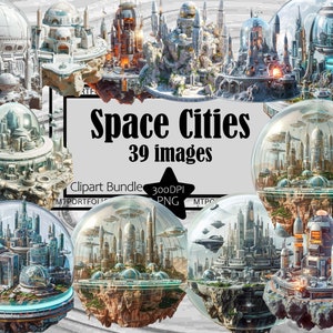 Clipart Città Spaziali Città Futura PNG Cosplay Sci-Fi Clipart Download Digitale Sublimazione Junk Journal Cielo Città Clipart Cupola Paesaggio Urbano Luna