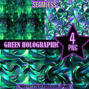 Holografische groene cyberpunk stof textuur digitaal papier naadloze patronen 4 pack bundel plakboek dagboek kleurstof sublimatie Instant Download
