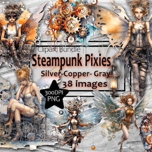 Steampunk Pixies Clipart Victoriaanse post-apocalyptische PNG-afbeeldingen transparant commercieel gebruik ~ digitale download sublimatie ongewenste Journal