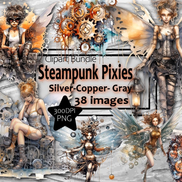 Steampunk Pixies Clipart Victorian Post Apocalyptic PNG Graphics Transparent Commercial Use ~Digital Download Sublimation Junk Journal