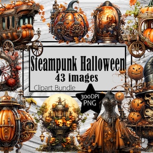Steampunk Halloween Pumpkin PNG Clipart Stagecoach Lantern PNG Graphics Transparent Commercial Use Digital Download Sublimation Junk Journal