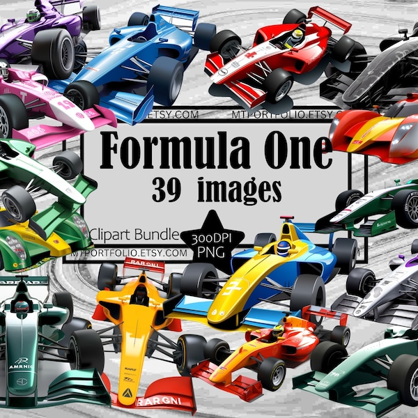 Formula 1 Race Car Clipart PNG Racing Bundle PNG Graphics Transparent Commercial Use Digital Download Sublimation Journal Sportscar Racing