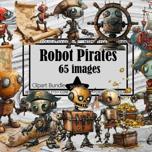 Robot pirate Clipart pirate carte PNGs trésor os croisés graphiques Transparent licence commerciale téléchargement numérique Sublimation Journal Anime