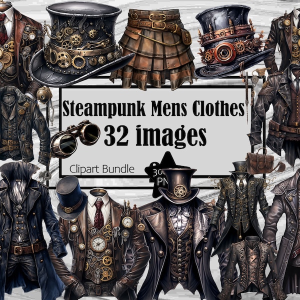 SteamPunk Leather PNG Mens Fashion Tophat PNG Vintage Men Graphics Transparent Commercial Use Digital Download Sublimation Junk Journal PNG