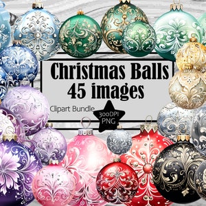 Christmas Ball Clipart Watercolor Christmas PNG Bundle Xmas DecorationPNG, Glass Ball Clipart Christmas Sublimation PNG