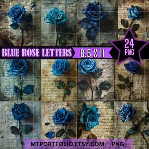 Blue Rose Junk Journal Digitale 8,5 x 11 Carta 24 Confezione Vintage Carta Invecchiata Romantica Blue Rose ScrapBook Pagina Stampabile Download Istantaneo Scuro