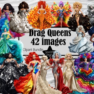 Ziehen Sie die Königin Clipart LGBTQ PNG ziehen Show Grafiken Glam PNG Clipart Bundle transparent kommerzielle Nutzung digitaler Download Sublimation Junk Journal