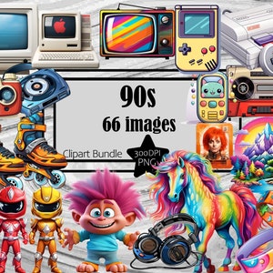 Retro 90s Clipart 90's Nostalgia PNG Graphics Bundle Digital Download Commmercial Tshirt Nerd Gift Retro Trendy Clipart image 1