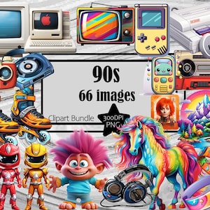 Retro 90s Clipart 90's Nostalgia PNG Graphics Bundle Digital Download Commmercial Tshirt Nerd Gift Retro Trendy Clipart image 1