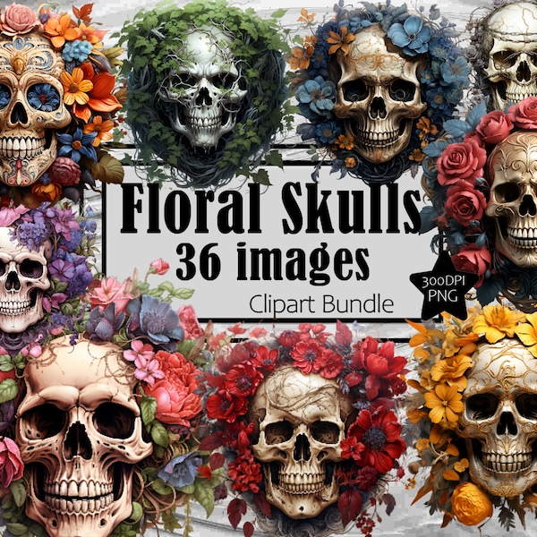 Floral Flower Skulls Dia de los Muertos Graphics Transparent Commercial License Incl. ~Digital Download Sublimation Journal