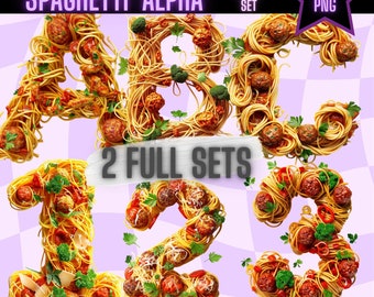 Spaghetti Alphabet PNG Pasta Menu Individual Letters Numbers Clipart Digital Alphabet Spaghetti and Meatballs Letters Restaurant Sublimation