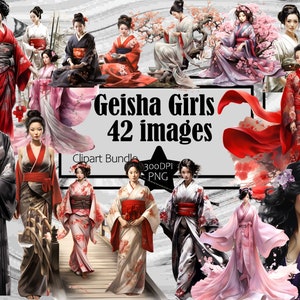 Geisha Clipart Japanese Culture PNG Asian Beauty PNG Traditional Sublimation Art Vintage Japan Clipart Japanese Woman Clipart Bundle image 1