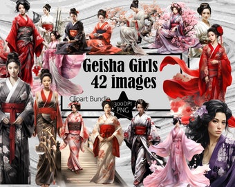 Geisha Clipart Japanese Culture PNG Asian Beauty PNG Traditional Sublimation Art Vintage Japan Clipart Japanese Woman Clipart Bundle