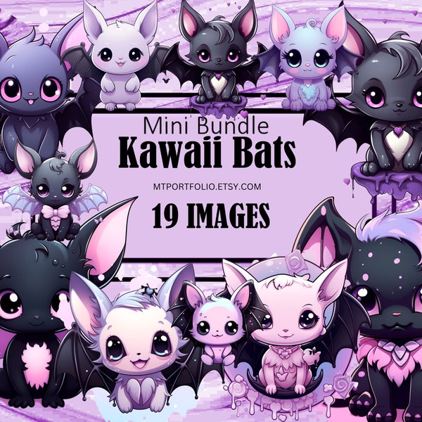 Pastel Goth Kawaii Bats Chibi Anime Manga Gothic Clipart Graphics Sublimation Bundle Junk Journal Scrapbook File Transparent Download