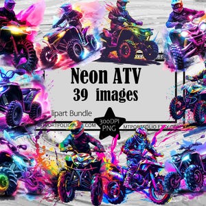 Neon ATV Clipart Neon Dirtbike PNG Quad Bike Bundle MotoCross PNG Retro 80s Neon Graphic Clipart Sublimação