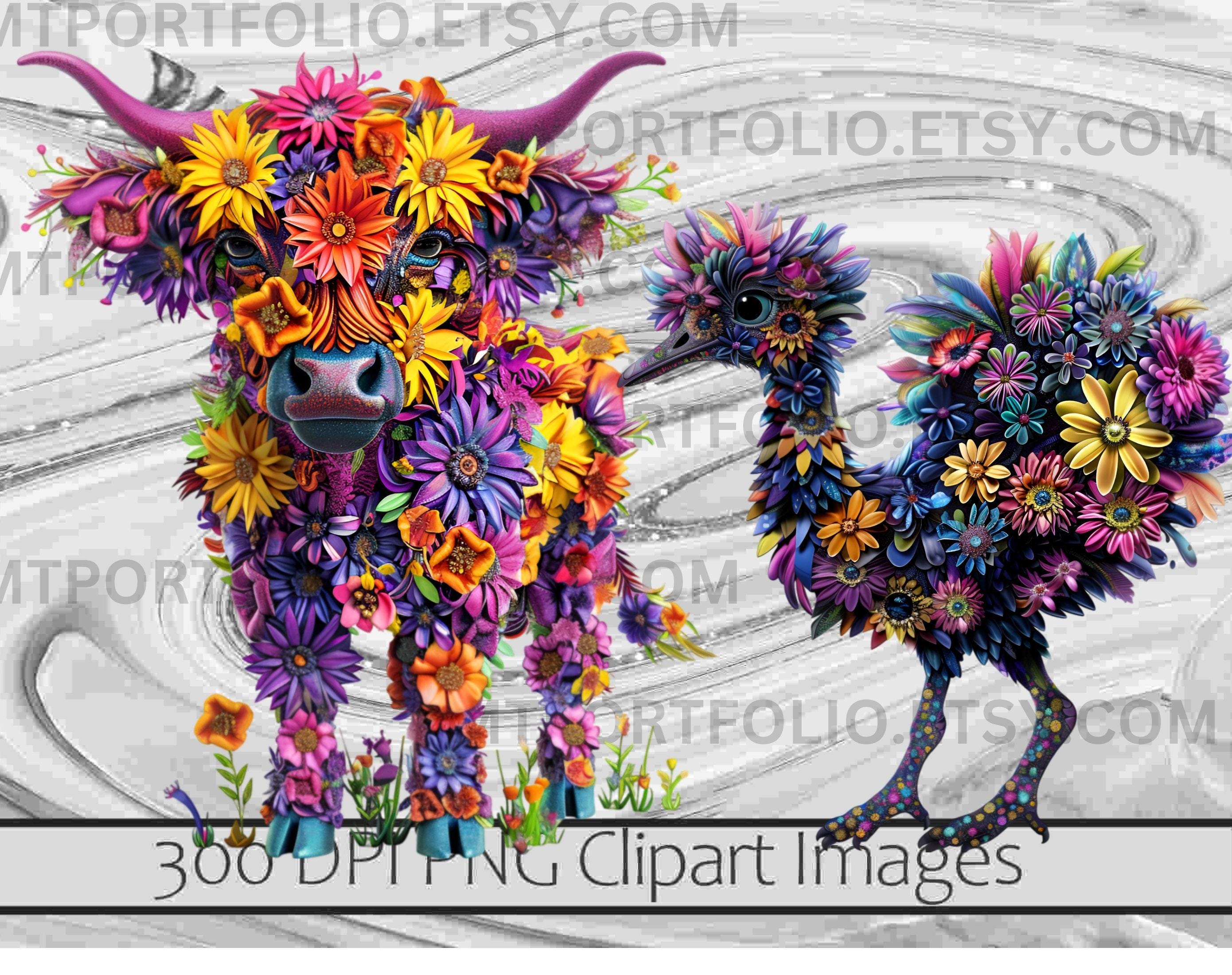 Floral Farm Animals Clipart Floral Cow PNG Graphics Transparent ...