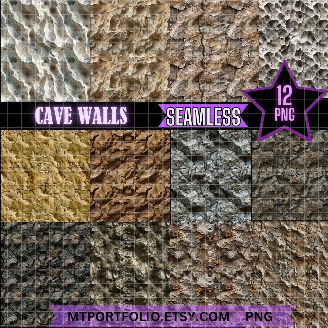 Stone Cave Walls Print Seamless Patterns 12 Pack Digital Paper for Junk ...