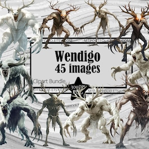Wendigo Cryptid Clipart Classic Monster PNG Bundle PNG Graphics Transparent Commercial Use Digital Download Sublimation Journal