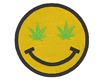 Pot Leaf Smile Happy Face Embroidery design PES File pattern 4 inch hoop- INSTANT Download