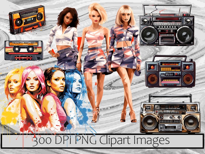 Retro 90s Clipart 90's Nostalgia PNG Graphics Bundle Digital Download Commmercial Tshirt Nerd Gift Retro Trendy Clipart image 2