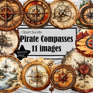Brújula pirata, caza del tesoro, clipart, aventura, exploración, mapa, senderismo, navegación al aire libre, regalo antiguo para hombres, cartografía PNG