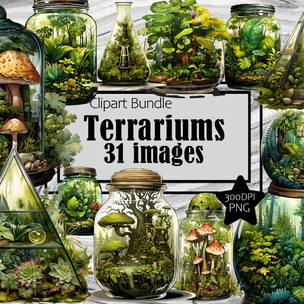 Terrariums - Ecosystem in a Bottle - Tropical PLants Graphics Transparent Commercial License Incl.~Digital Download Sublimation Junk Journal