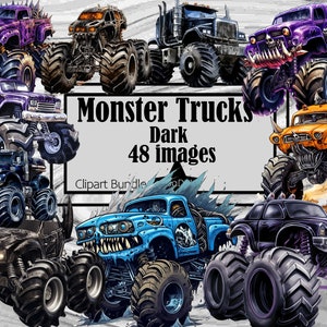 Monstertruck Clipart 4x4 LKW PNG Clipart Geländewagen PNG Dunkle Farben Clipart Jungen Zimmer Dekor Monstertruck Aufkleber Bündel Grafik
